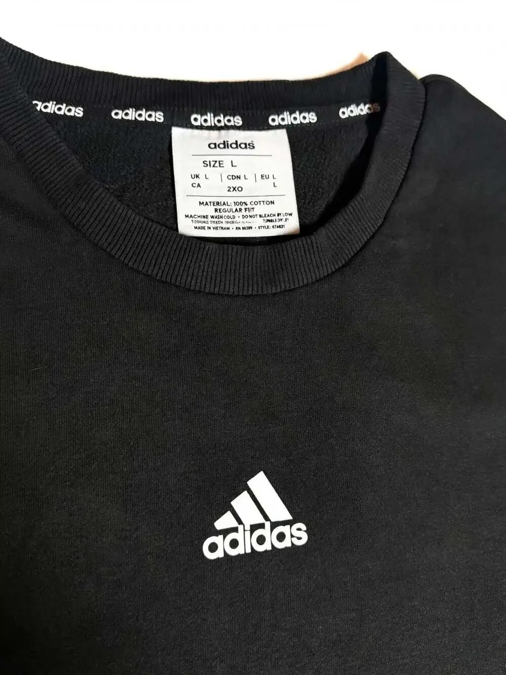 Adidas Black Sweatshirt 3-Stripe Crewneck Size L